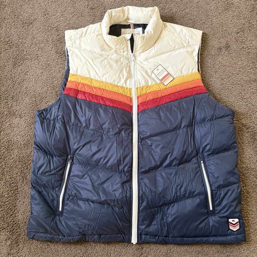Marine Layer Archive Boreal Down Puffer Vest Navy Sunset Colorblock Size XXL